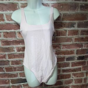 Auden Pink Bodysuit Large Tank Style Sleeveless Stretch Luxe Lined NEW